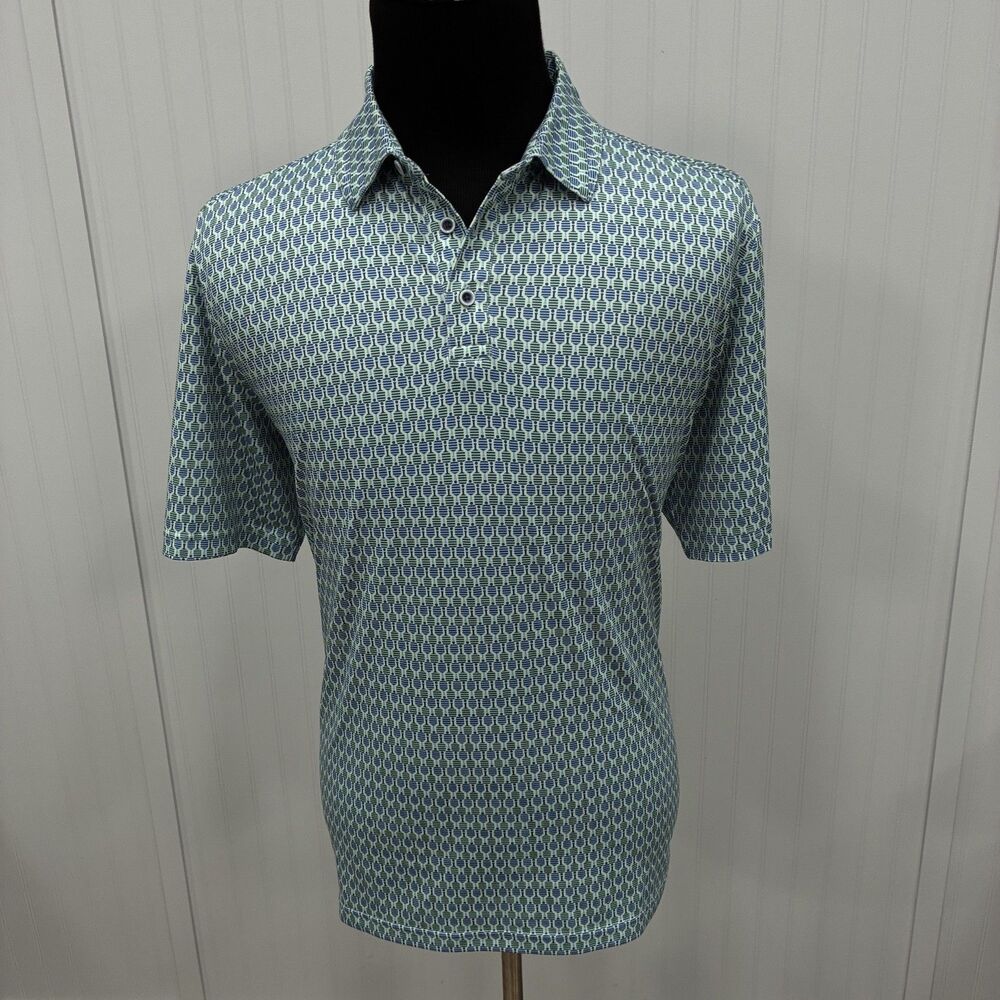 Johnston & Murphy Performance Men's XL Green / Blue Pickle Ball AOP Polo Shirt